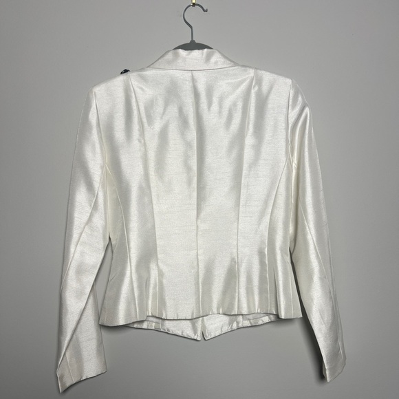 Jackie John White Satin Blazer Bow Detail Rhinestone Buttons Classy - Picture 8 of 10